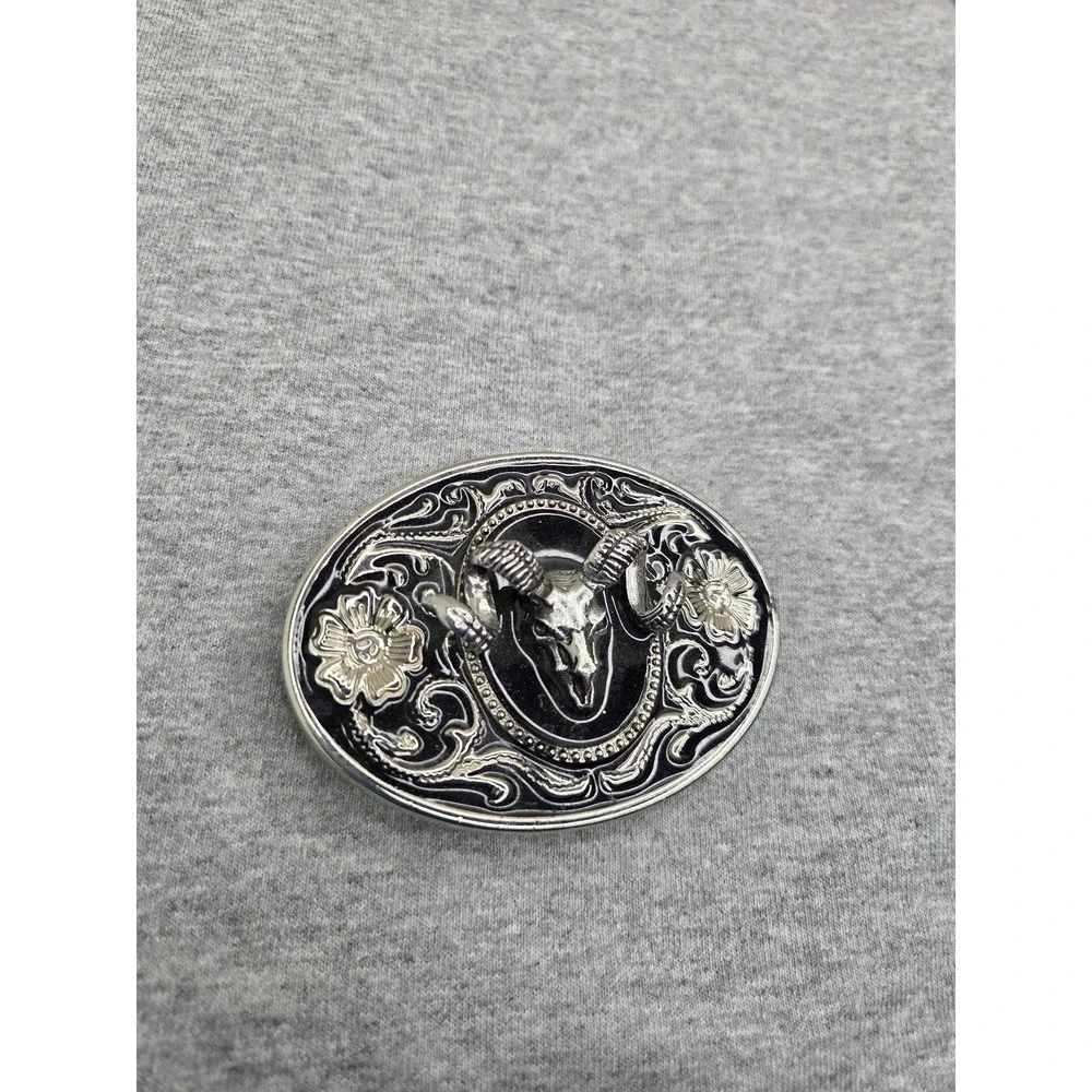 Vintage Bighorn Ram Skull Black Enamel 3D Belt Buckle Hunting Western Wildlife